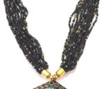 Trendy Seed Bead Necklace with Nepali Brass Pendant in Black