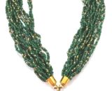 Trendy Seed Bead Necklace with Nepali Brass Green Pendant