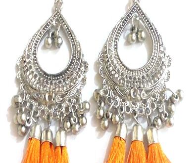 Tassel Long Earrings in Orange