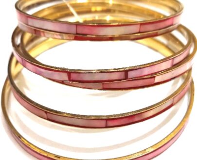 Bright Shell Bangles in Pink – Set of 6