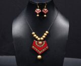 Terracotta Pendant Necklace and Earring Set