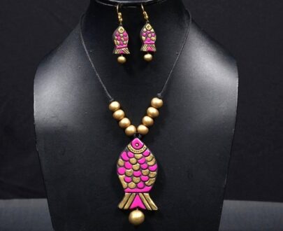 Terracotta Pendant Necklace and Earring Set