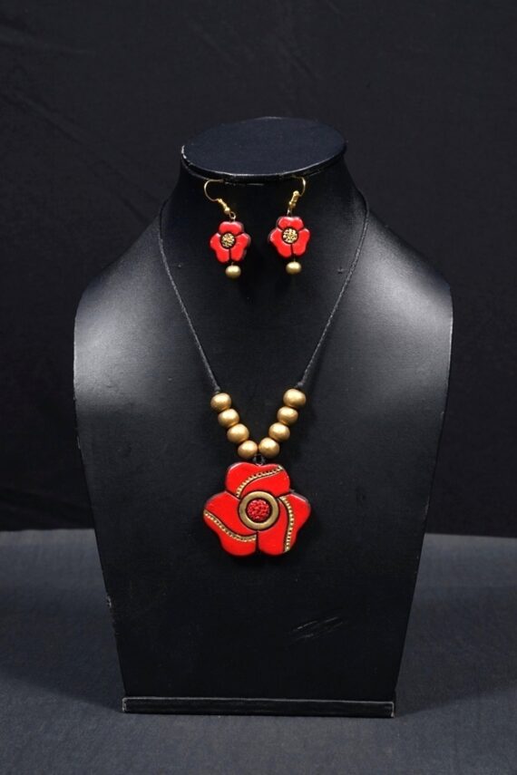 Terracotta Pendant Necklace and Earring Set