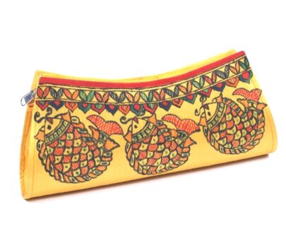 Hand Painted Madhubani Silk Clutches With Fish Motif