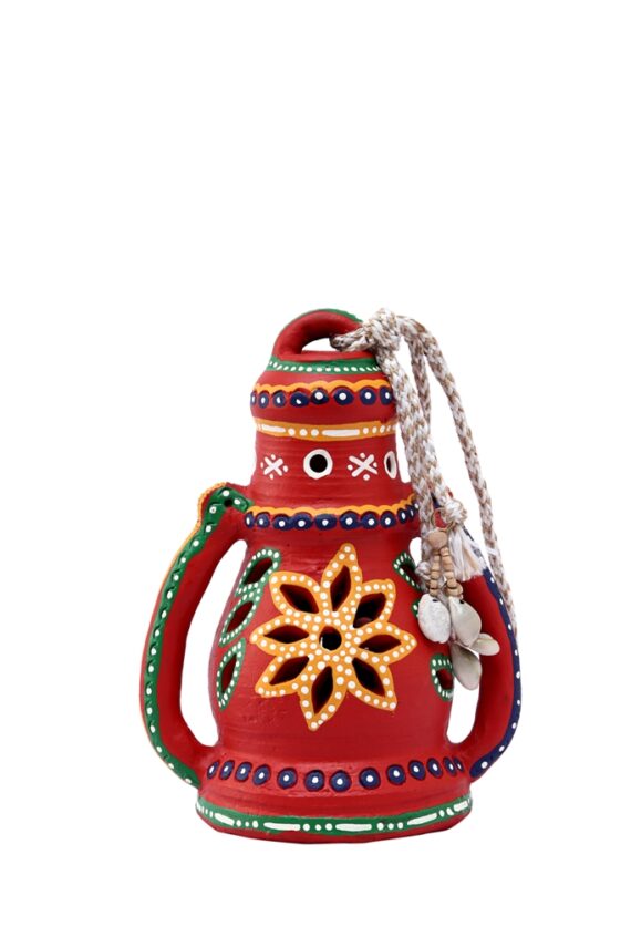 Earthen Hand Painted Lantern in Red