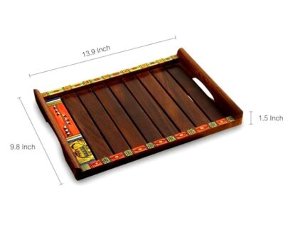 Handicraft Wood Tray With Warli Painting - Small