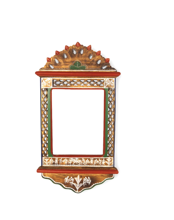 Hand Crafted Wooden Mirror With Warli Painting