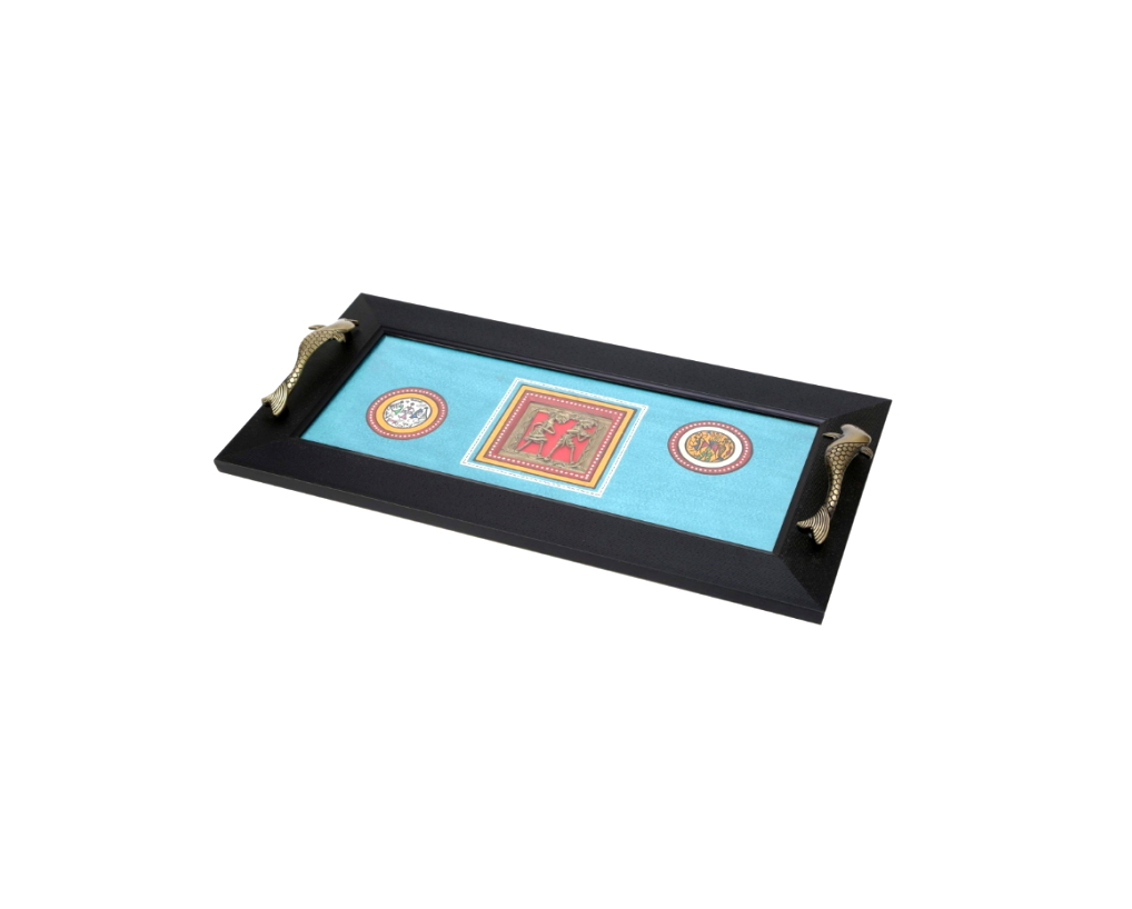 Ethnic Wood Tray With Dhokra and Warli Painting