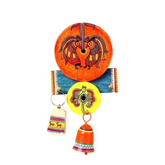 Bright Madhubani Wood Key Holder