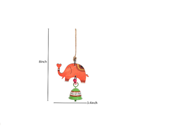 Colorful Wood Elephant Hanging With Green Metal Bell