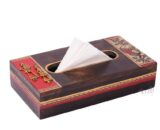 Antique Wood Tissue Box With Dhokra Brass Art