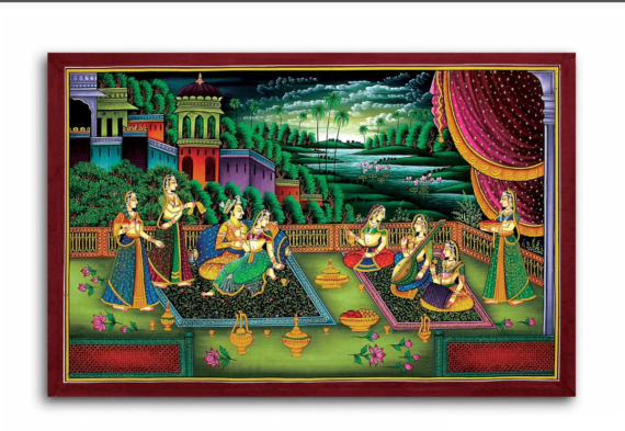 Traditional Rajasthani King With Queen In Garden Painting On Canvas