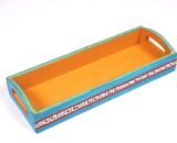 Trendy Wood Tray With Warli Painting in Ocean Blue