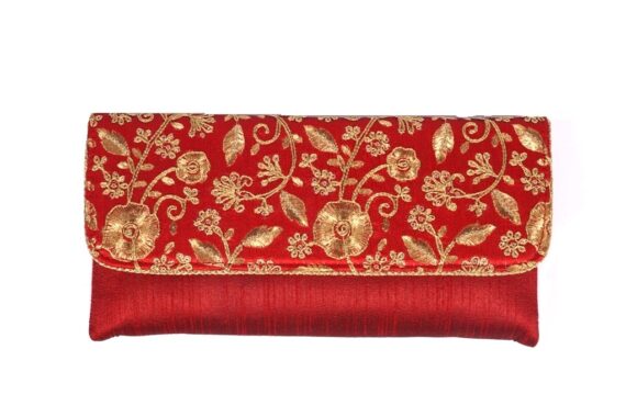 Designer Embroidered Clutch Purse in Red