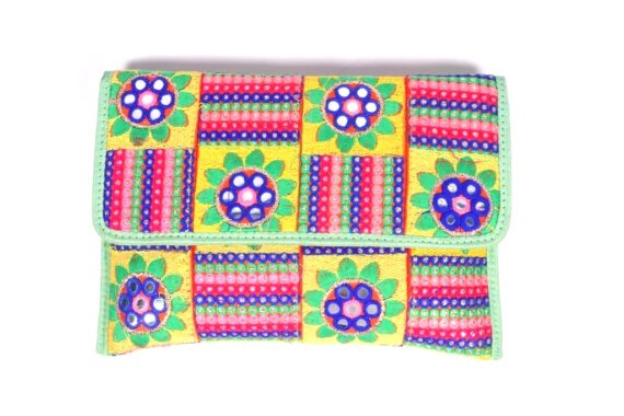 Stylish Kutch Embroidered Clutch Purse in Green