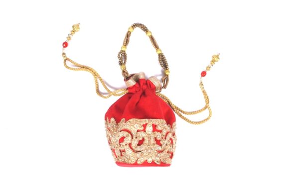 Designer Gold Lace Potli in Red