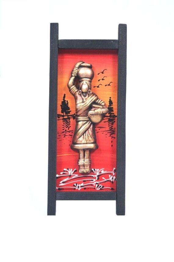 Terracotta Art on Black Wood Frame - Village Lady