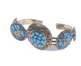 Nepali Stone Brass Bracelet in Light Blue