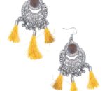 Ethnic Mirror With Tassel Earrings in Yellow