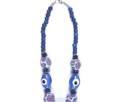 Stylish Glass & Fabric Beads Necklace in Blue