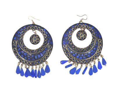 Nepali Stone Brass Bali Earrings in Blue