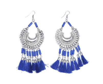 Trendy Long Tassel Earrings in Royal Blue