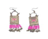 Afghani Metal Earrings With Pink Beads