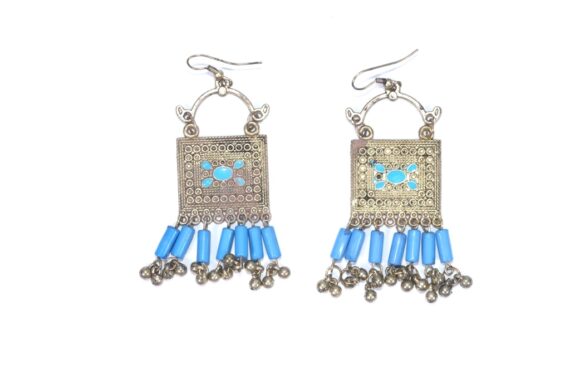 Afghani Metal Earrings With Blue Beads