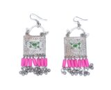 Afghani Metal Earrings With Pink Beads