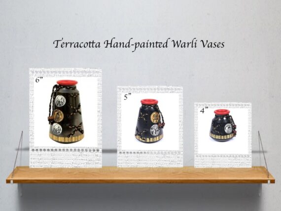 Terracotta hand painted Warli Vases Black