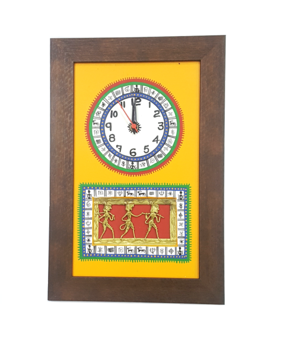 Antique Wood Wall Clock in Yellow